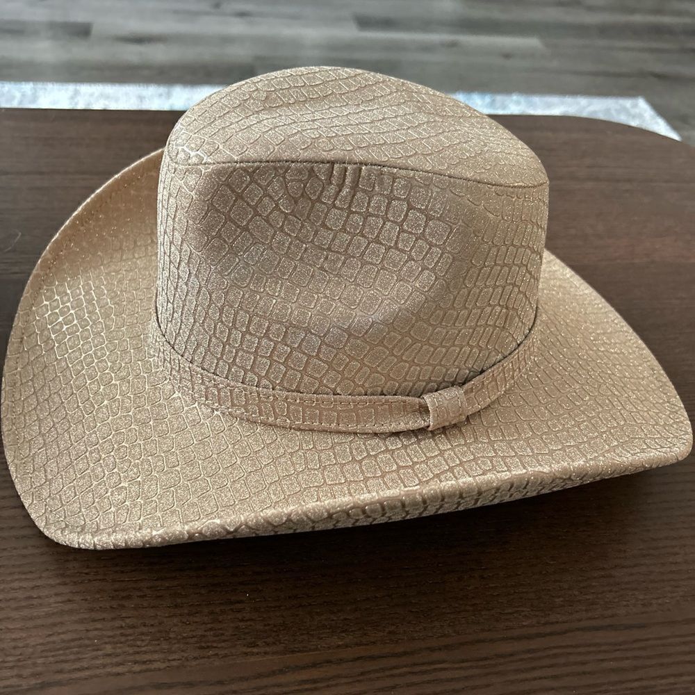 Glitter Gold Champagne Cowboy Hat – Croc-Embossed Western Style M New - Picture 2 of 5